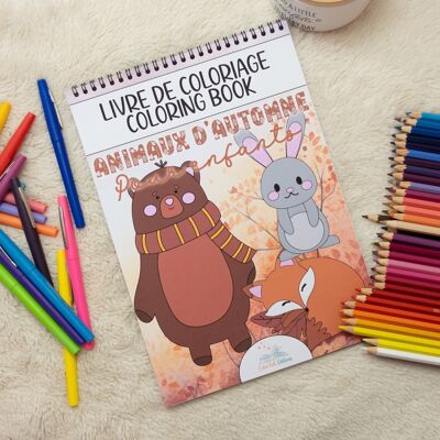 Coloring book for children, cute forest animals in Autumn