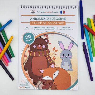 Coloring book for children, cute forest animals in Autumn