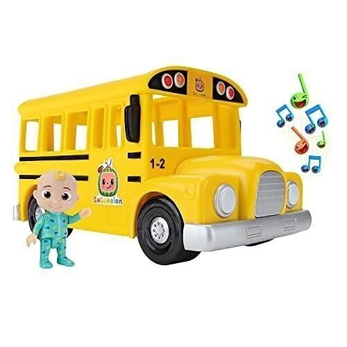 Bandai CoComelon - Bus Scolaire Musical Jaune - véhicule Qui Joue la Chanson The Wheels on The Bus et sa Figurine JJ - Réf : CMW0015