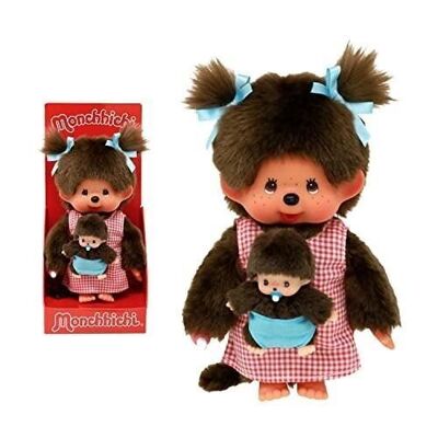 Bandai - Monchhichi - Monchhichi Mom & Baby plush toy - Iconic plush toy from the 80s - Very soft 20 cm plush toy for children and adults - Ref: SE243921