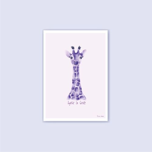 Carte Enfant A6 Girafe mauve