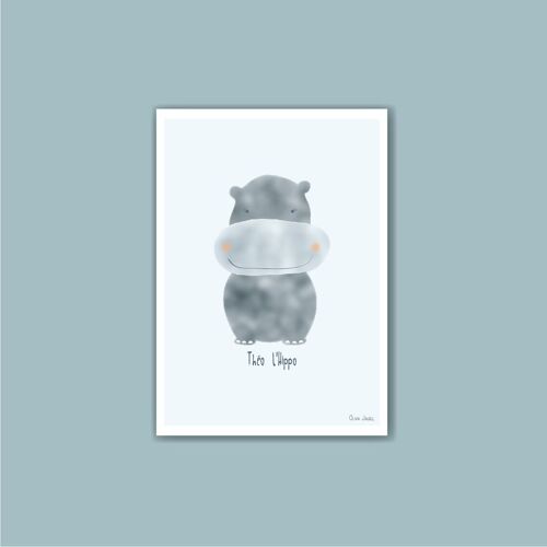Carte A6 Enfant Hippo gris