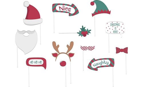 Photobooth Accessories - Holly Jolly - 12 pieces