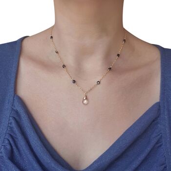 Collier Iolite & Crystal de Roche en gold-filled 14K, 40cm 1