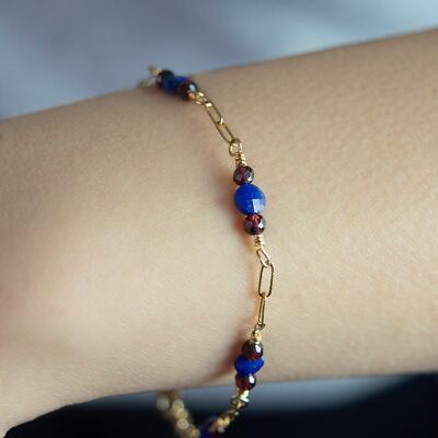 Bracelet Grenat + Lapis Lazuli en Gold-Filled 14K