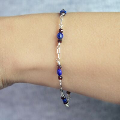 Bracelet Grenat + Lapis Lazuli en Argent Massif