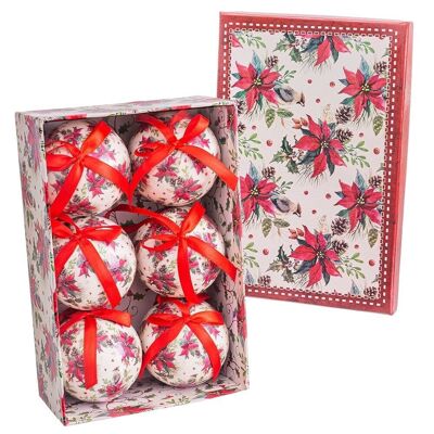 Caja decorada con 6 Bolas Navidad 75 mm lacada flor pascua