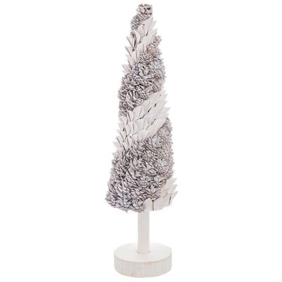 Árbol decoración con piñas plata y blanco 75 cm alto