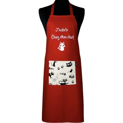 Apron, “I live with my cat” red