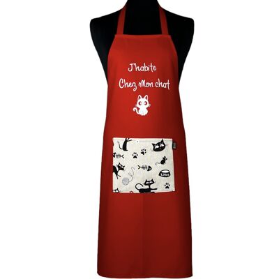 Apron, “I live with my cat” red