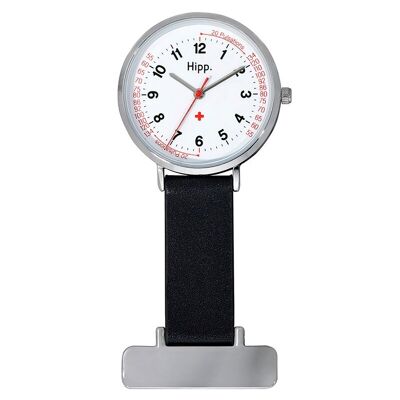 H30003 - Reloj de enfermera analógico unisex Hipp - Correa de piel - Broche de metal - Indicación de pulso