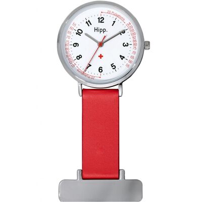 H30005 - Reloj de enfermera analógico unisex Hipp - Correa de piel - Broche de metal - Indicación de pulso