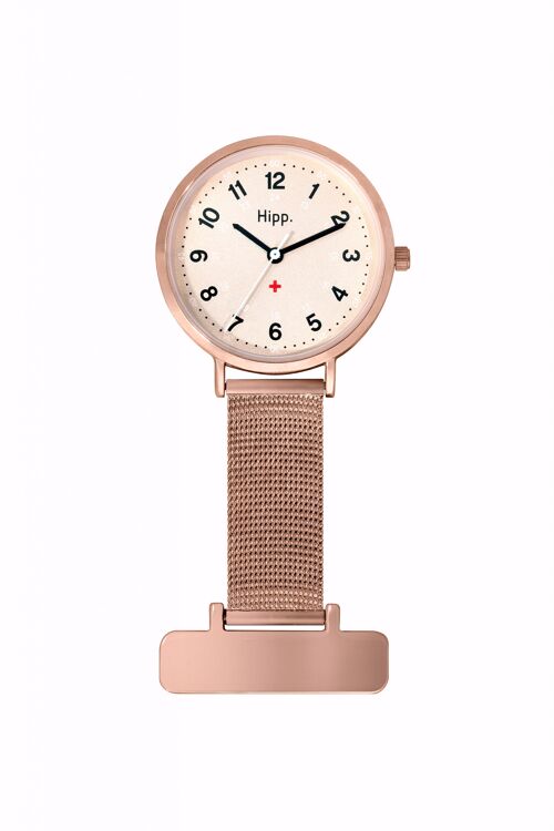 H30006 - Montre infirmière mixte analogique Hipp - Bracelet milanais acier - Broche métal