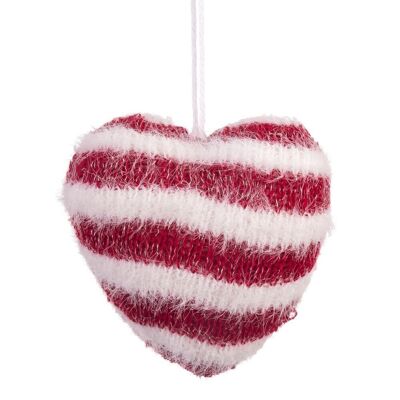 Corazón colgante rayas rojo - blanco lana10x10