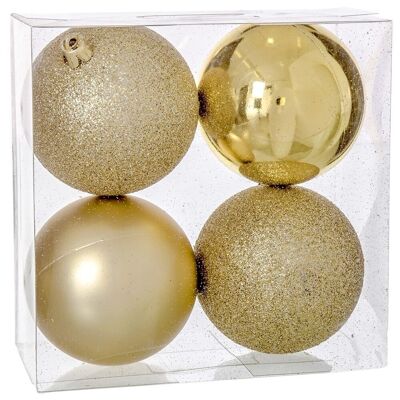 Set 4 Bolas Navidad Oro glitter y liso 80 mm