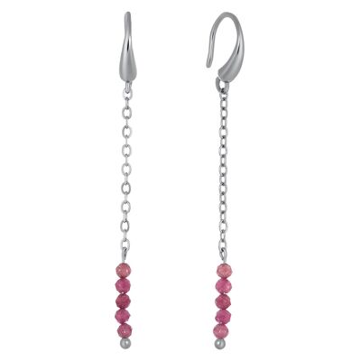 Pendientes de cadena GABRIELLE Plata y piedra natural Turmalina rosa