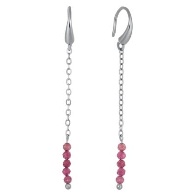 Chain earrings GABRIELLE Silver & natural stone Pink Tourmaline