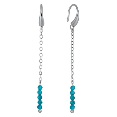 Boucles d'oreilles chaînettes GABRIELLE Argenté & pierre naturelle Apatite Bleu