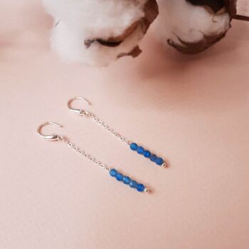Boucles d'oreilles chaînettes GABRIELLE Argenté & pierre naturelle Apatite Bleu 4