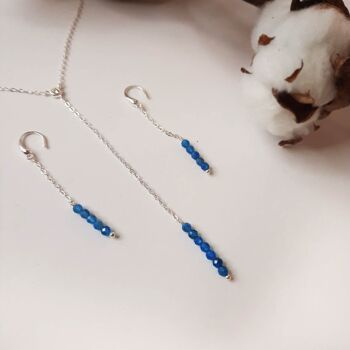 Boucles d'oreilles chaînettes GABRIELLE Argenté & pierre naturelle Apatite Bleu 7