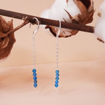 Boucles d'oreilles chaînettes GABRIELLE Argenté & pierre naturelle Apatite Bleu 8