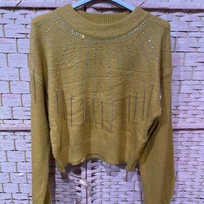 Long Sleeve Nylon Sweater with Decorative Sequins