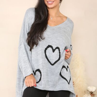 Relaxed fit jumper with hearts