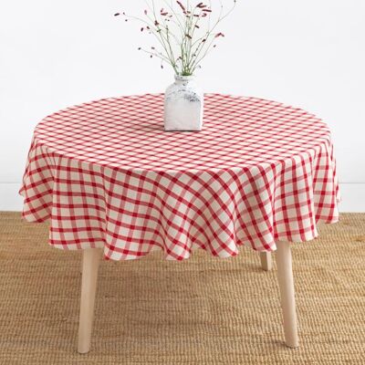 Round linen tablecloth in Gingham red
