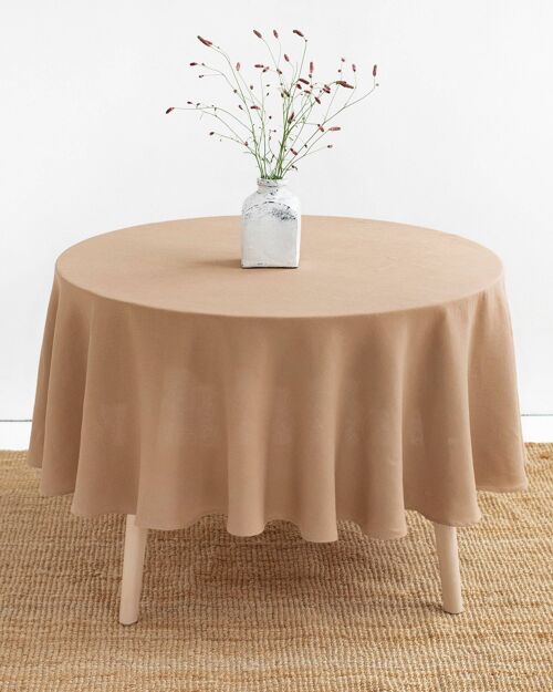 Round linen tablecloth in Latte