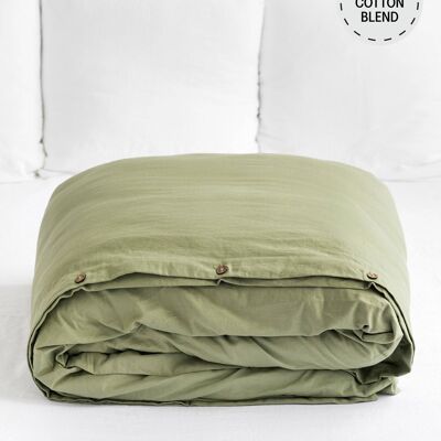 Bettbezug aus salbeifarbenem Leinen und Baumwolle