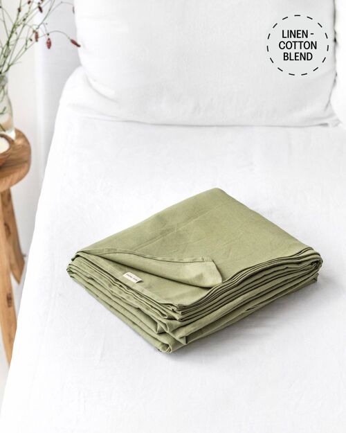 Sage linen-cotton flat sheet