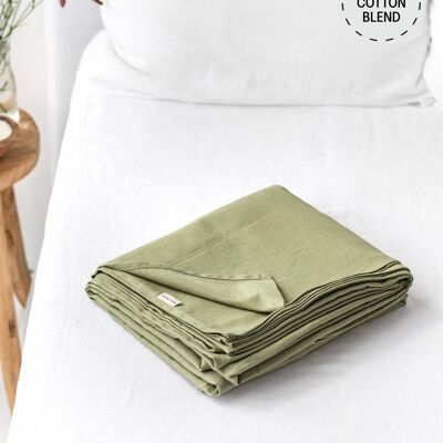 Sage linen-cotton flat sheet