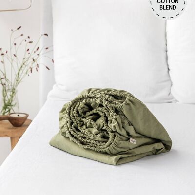 Sage linen-cotton fitted sheet