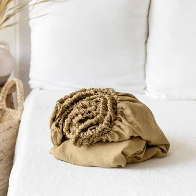 Drap-housse en lin beige sable