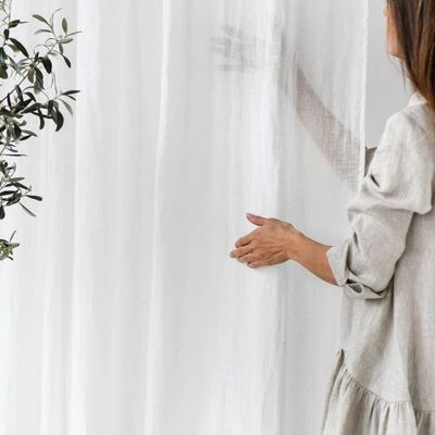 Sheer Rod Pocket Linen Curtain Panel