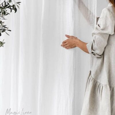 Panel de cortina de lino con bolsillo transparente para barra
