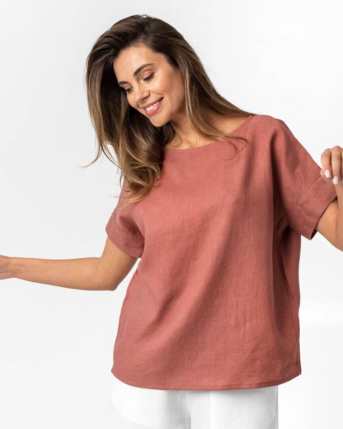 Short-sleeved linen top AMED in Clay pink