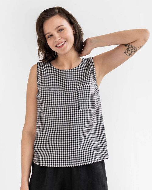 Sleeveless linen top SILAY in Black gingham