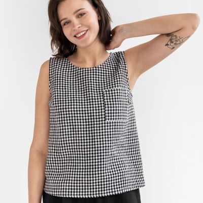 Sleeveless linen top SILAY in Black gingham