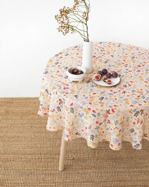 Round linen tablecloth in Abstract print