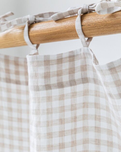 Tie top linen curtain panel (1 pcs) in Natural gingham