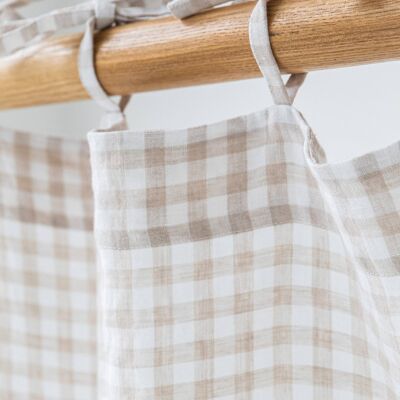 Tie top linen curtain panel (1 pcs) in Natural gingham