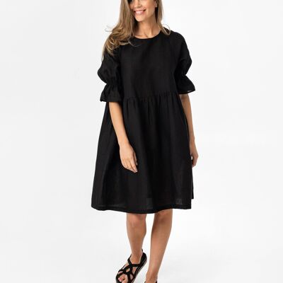 Voluminous linen dress NERJA in Black