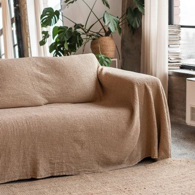 Waffle linen couch cover in Beige