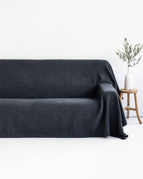 Waffle linen couch cover in Dark gray