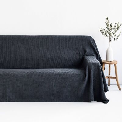 Waffle linen couch cover in Dark gray