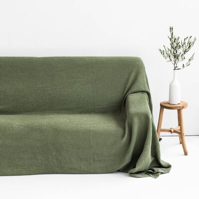 Waffle linen couch cover in Forest green