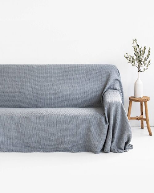 Waffle linen couch cover in Light gray