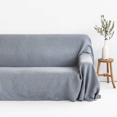 Waffle linen couch cover in Light gray