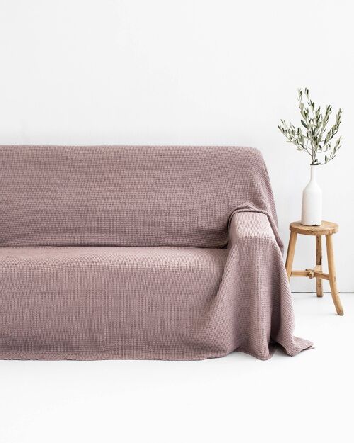 Waffle linen couch cover in Woodrose